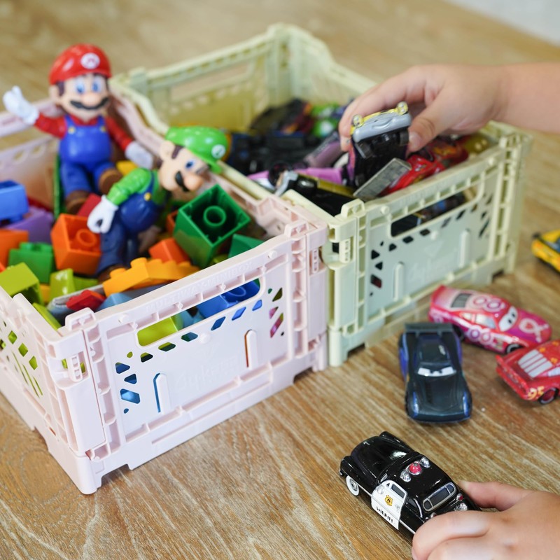 Collapsible Storage Box, Foldable Crate Organizer Bin with Handle, Stackable