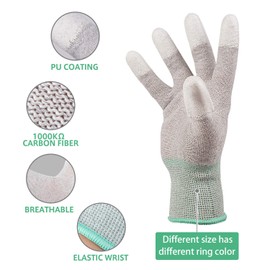 ESD Anti Static Gloves for PC Building,Carbon Fiber PU Coated Finger Anti-Static Gloves, to Protect The Safety of Computer Installation and Repair(Medium 2 Pairs)