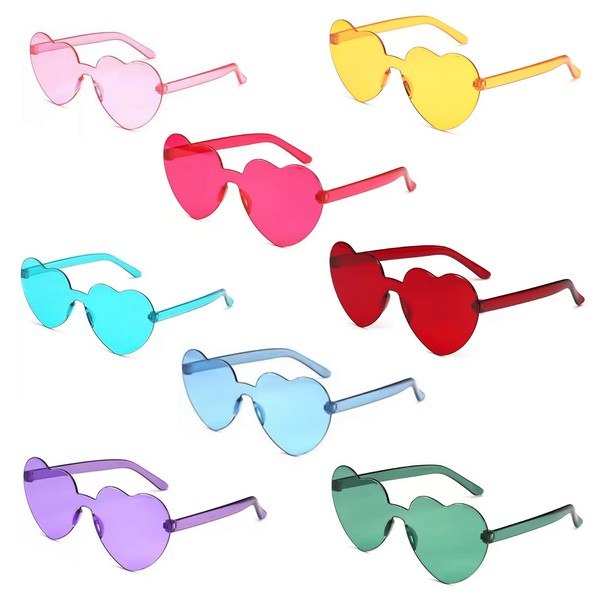 BOMEX 8 Pcs Heart Shape Sunglasses Party Sunglasses Rimless Transparent Candy Color Frameless Glasses Eyewear (colorful)