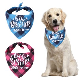 HACRAHO Checked Bandana for Dogs, 2 Pieces Triangle Bib Scarf Pregnancy Announcement Dog Bandana for Small Medium Dogs