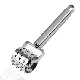 GEBAUM 19 cm Meat Tenderiser Tool, Silver Stainless Steel Meat Tenderiser Hammer, Roll Type Meat Tenderiser Mallet, for Marinating Meat Such as Steaks and Pork Chops