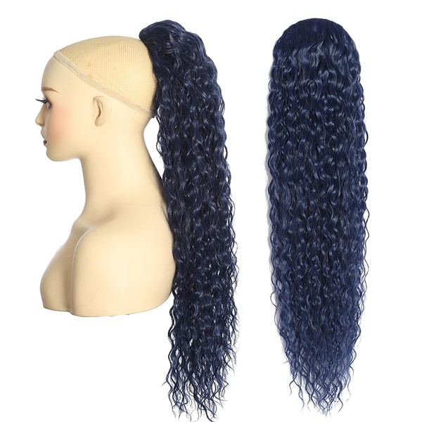 BALINGHAIR Deep Wave Ponytail Extension for Women 12 Inch Dark