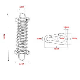 Koboko 4 Sets of Tension Springs with Hooks, Awning Attachment, Steel Rustproof High Strength Tension Spring Awning Attachment Set for Secure Mounting for Camping Tent, Awning and Outdoor Use