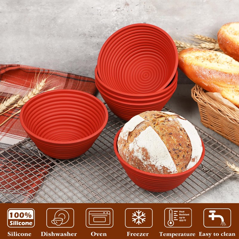 Webake 5 Inch Silicone Mini Banneton Bread Proofing Basket, 6Pcs