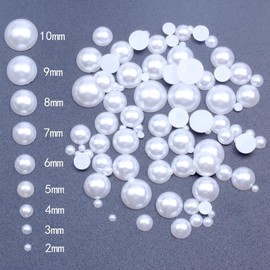 Tvoip 5600Pcs White Flat Back Pearl Half Round Pearls Beads Satin Luster Loose Beads Gems for DIY Craft Necklaces Bracelets Jewelry Decorations Wedding Dress Nail Art Making (2/3/4/5/6/8/10mm)