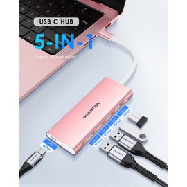 LENTION USB C Hub with 4 USB 3.0 & Type C Charging, USB C to USB Hub Multiport Adapter for 2025-2016 MacBook Pro, New Mac Air, New Surface, More, Stable Driver Certified (CB-C31, Rose Gold)