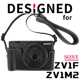VOVMOEYA Camera Case for Sony ZV-1F/ZV-1M2 with Adjustable Shoulder Strap, ZV1F/ZV1M2 PU Leather Half Case, Stylish Protective Lightweight