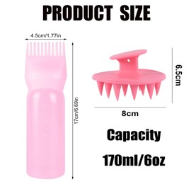 6 oz Large capacity Root Comb Applicator Bottle, Hair dye brushRoot Comb Squeeze Applicator Bottles with Graduated Scale for Salon Hair Coloring Dyeing Scale for home DIY Use. (Black, 4 pcs)