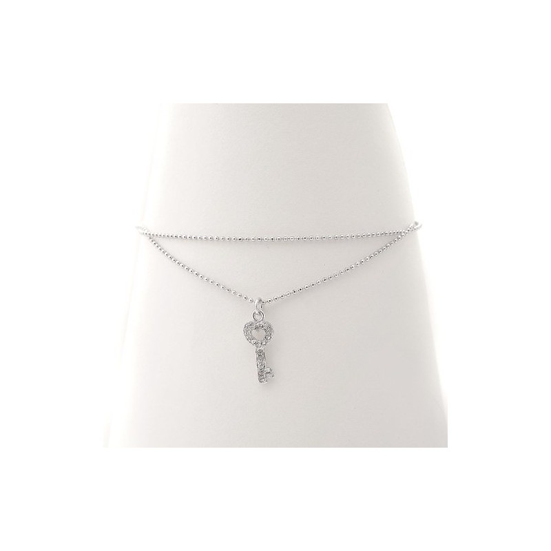 Spinningdaisy Silver Plated High Gloss Key Anklet