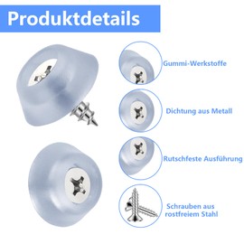 50 Stück 1,7 x 0,6 cm Schneidebrett Gummifüße (mit Edelstahlschrauben),Transparente Runde Schneidebrett Unterlage Antirutsch Gummifüße für Möbel,Elektronische Küchengeräte,Schneidebrettbasis