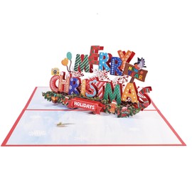 FanLyDao Pop Up Christmas Cards 3D Chirstmas Gift Cards with Envelope for Xmas (Colorful Letter)