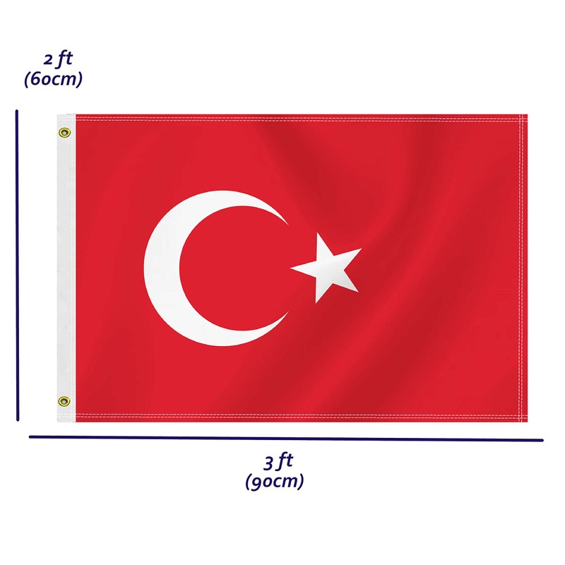 2×3 FT Turkey Flag,Medium 60×90 CM Turkish Outdoor Banner,100D Decor,Doube