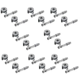 Merriway BH06024, Set of 10 Piece Flat Pack Furniture Cabinet Fixing Screw Locking Cam Bolt Nut (15mm x 12mm) and Dowel (M6 x 42mm), 42 mm, Silver