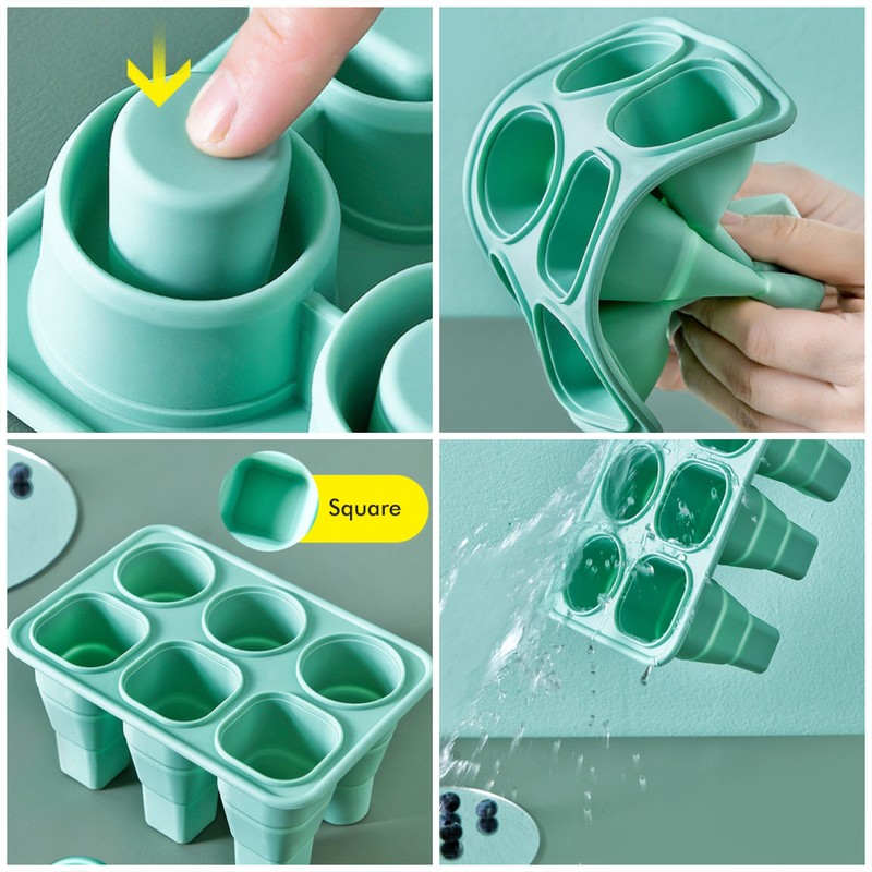 Collapsible Sicles Molds 6 Ice Makers Silicone Ice Molds Reusable