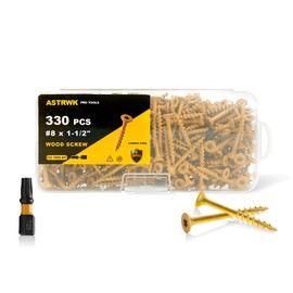 ASTRWK Wood Screws 1-1/2 inch,Deck Screws #8×1-1/2 inch,330 Pcs,Rust Resistant Epoxy Coated, T25 Torx Bits Included,Tan