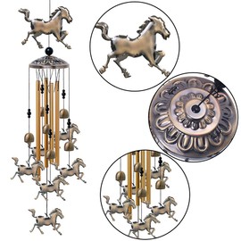 Horse Wind Chimes Decor - 35 Inch Pure Hand-Made Metal Musical Wind Bells with 4 Aluminum Tubes 6 Bells 7 Horses Mobile Wind Catcher Romantic Wind Chime for Home, Festival, Indoor/Outdoor Decoration