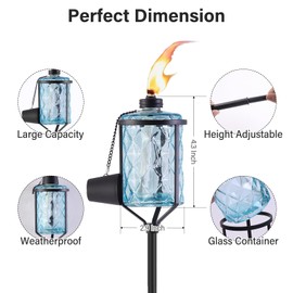 MQKIWAO 4 Pack Glass Torches, Citronella Torches with 3-Prong Grounded Stake, Refillable Flame Light Torch, Landscape Lanterns Torches for Garden Yard Patio Party Decor (Colorful)