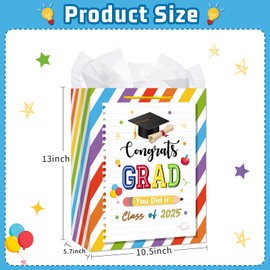 HEYINSHEN Kindergarten Graduation Gift Bags 2025 Class of 2025 Paper Handle Gift Bags for Kids, You Did It Graduation Favors with Tissue Paper Preschool Graduation Gift Bag Pre-K Girls Boys
