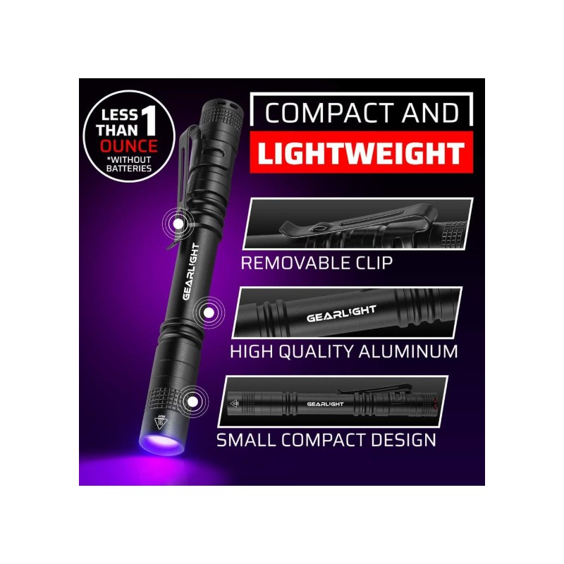GearLight UV Black Light Flashlight [2 Pack] Compact Flashlights, Portable,