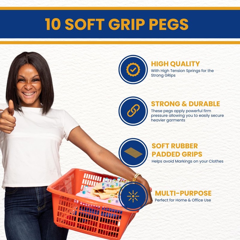 Strong Soft Grip Clothes Pegs for Washing Line Laundry Versatile