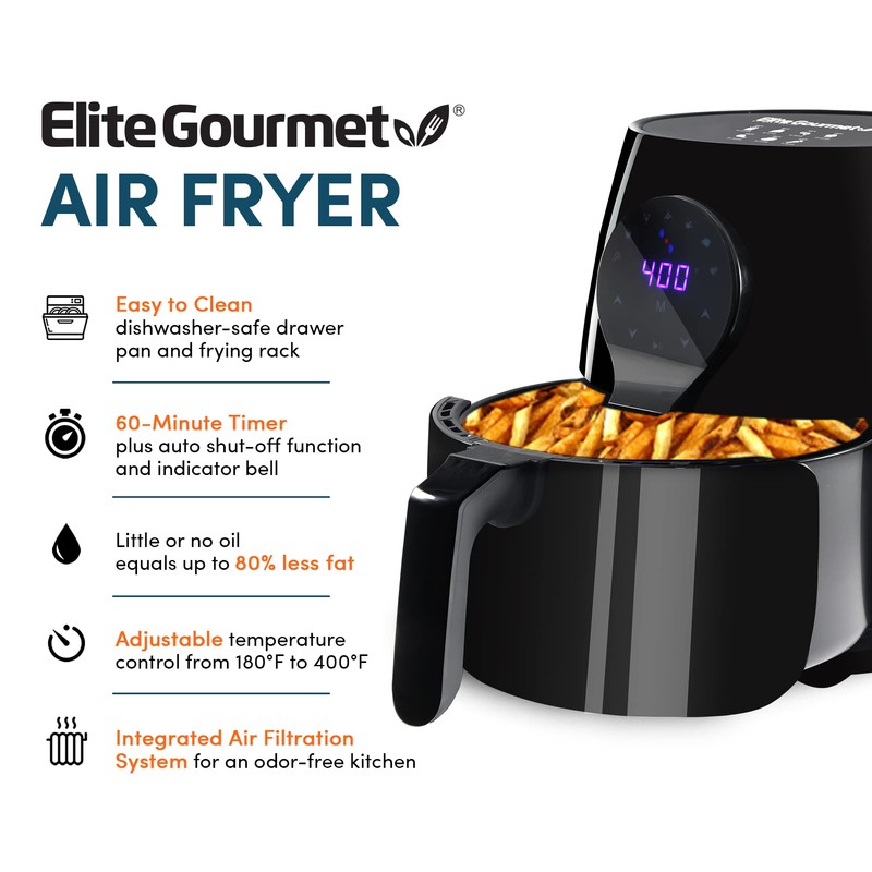 Elite Gourmet EAF5317D Digital 5.3Qt Hot Air Fryer 7 Menu