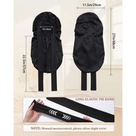 AWAYTR Long Silk Bonnet for Sleeping - 100% Mulberry Silk Bonnet for Women Long Hair Sleep Cap with Elastic Tie Band (Black)