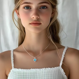 BYIA Heart of the Ocean Pendant Gemstone Sterling Silver Necklace,Heart of the Ocean Necklace Eternal Love Necklace Pendant Shiny Crystal Zirconia Jewelry for Women, Sterling Silver, Cubic Zirconia