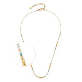 Jewels by Leonardo Ciao Lilly Necklace • Short Venetian Chain Made of Gold-Coloured Stainless Steel • Pearls in White and Turquoise Tones • 42-47 cm Length • Jewellery Gift for Women • 024983,