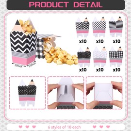Tiangrid 60 Pcs Pencil Popcorn Boxes Back to School Teacher Gift Treat Boxes Mini Popcorn Bags Bulk Candy Holders Party Favor for Teacher Appreciation Gifts School Classroom Decoration (Black,White)
