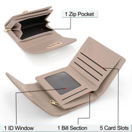 UTO Women's Small Fine Leaf Pendant Purse Faux Leather RFID PU Leather Wallet Girls with Compartments Zip Small Wallet, 1271 Mini Brown, Modern