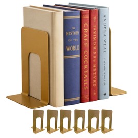 Alessk Dark Matte Gold Bookends for Shelves, Heavy Duty Metal Bookends Supports Heavy Books, Decorative Gold Stops for Home or Office Decoration - 3 Pairs (6 Pieces).