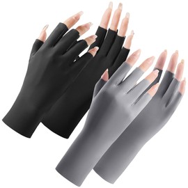 SUJAYU 2 Pairs UV Gloves for Gel Manicures, UPF Glove Fingerless Glove for Women, UV Nail Gloves (Black+Dark Grey)