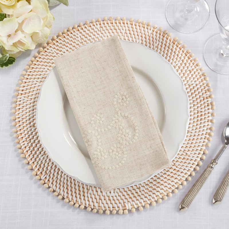 SARO LIFESTYLE Embroidered Swirl Design Linen Blend Table Runner, 16"