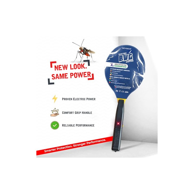 DEVOGUE® Electric Fly Swatter – Battery Operated Bug Zapper Racket,