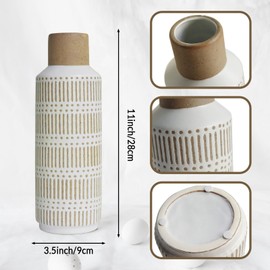 Farmhouse Ceramic Vase for Living Room Bedroom 11.02'' Rustic Boho White Flower Vases for Bouquet Fake Plant Home Decor Office Table Shelf Dining Table Vintage Classic Modern, Housewarming Gifts