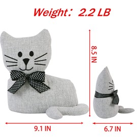 CERAYOU Cute Animals Decorative Door Stoppers, Soft Durable Fabric Weighted Interior Wall Protector for Home & Office, Anti Collision Heavy Duty Compact Floor Decor Book Stopper, Grey Cat
