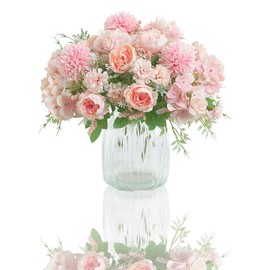 Flores artificiales, 2 unidades de ramo de hortensias de seda de peonía falsa, claveles de plástico, margaritas, arreglos florales realistas, decoración de bodas, centros de mesa, para decoración de fiestas en el hogar, oficina, color rosa