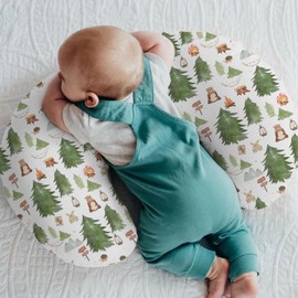 Camping Animals Baby Nursing Pillow Covers for Boy Girl Bear Bunny Hedgehog Green Trees Nursery Pillowcase for Breastfeeding Pillows Wildlife Adventure Soft Stretchy Slipcovers for Newborn Infant