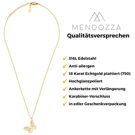 MENDOZZA Schmetterling Kette Damen Hals-Kette Edelstahl Schmuck Butterfly Anhänger Gold 46 cm