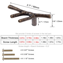 ESreake 4 Pack Branch Knobs Vintage Tree Twig Drawer Cabinet Knobs Pulls Handles, Zinc Alloy Single Hole Handle for Farmhouse Cabin Mountain House (4 Pack, Bronze)