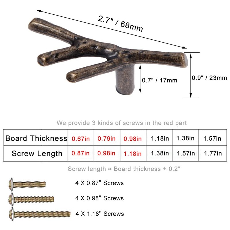 ESreake 4 Pack Branch Knobs Vintage Tree Twig Drawer Cabinet