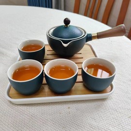Youngky Porcelain Chinese Ceramic Gongfu Tea Set,Portable Travel Tea Set with 360 Rotation Tea maker and Infuser, All in One Gift Bag for Travel,Home,Gifting,and Office (Green)