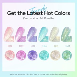 Modelones Glitter Gel Nail Polish Set, 6 Colors Pastel Candy Mermaid White Pink Gel Polish Baby Blue Purple Galaxy Sparkle Shimmer Pearl Nail Polish Soak Off LED All Seasons Nail Art Salon DIY Gift