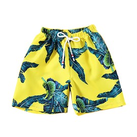 NautySaurs Boys Board Shorts Kids Swimming Shorts Hawaiian Cartoon Full Print Beach Shorts Swim Trunks, Coconut Tree - Yellow, 7 - 8 years