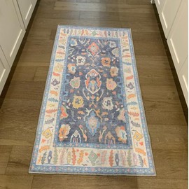 Moderna alfombra Oushak, clásico de inspiración oriental turca, alfombra de área pequeña, felpudo de lujo, sala de estar, recámara, baño, entrada de cocina, 2 x 3 pies