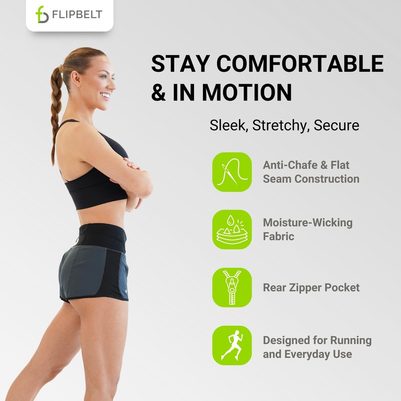 FlipBelt Pantalones Cortos Unisex para Correr, Pantalones para Correr., Carbon,