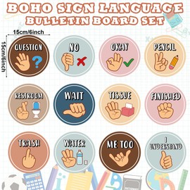 12 PCS Boho Seat Signals Posters Classroom Hand Signals Decors for Teachers Students Visual cues Seat Signal for School Kindergarten Bulletin Board nonverbally Communicate Supply Decoration
