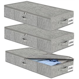 Under Bed Storage Container Bin 3 Pack, Low Profile Foldable Underbed Clothes Storage Organizer W/ Ultra Thick Fabric and Sturdy Bottom/Sides, Dual Zipper Storage Box for Dorm and Home 30x15x6.7"