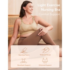 HOFISH Support Nursing Bras for Breastfeeding, Nursing Sports Bra Seamless Soft Maternity Pregnancy Bra Beige XL