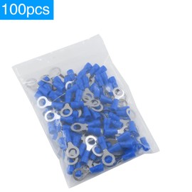 Bokwin 100Pcs 16-14AWG Insulated Terminals Ring Electrical Wire Crimp Connectors M6 Blue GA Crimp Wire Electrical Cable Kit Quick Splice